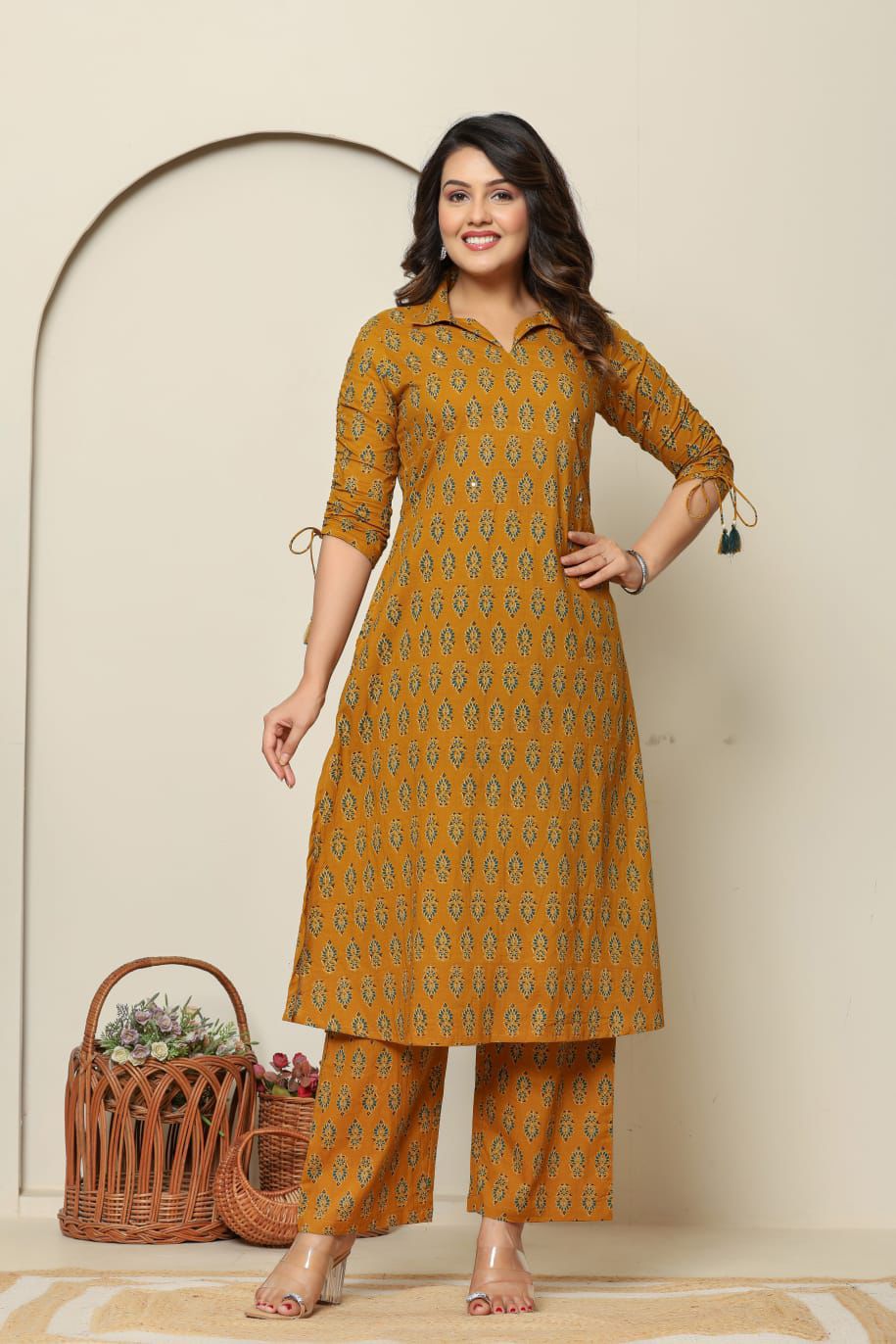 Bosque|Cotton Top & Palazzo Set with Handwork.