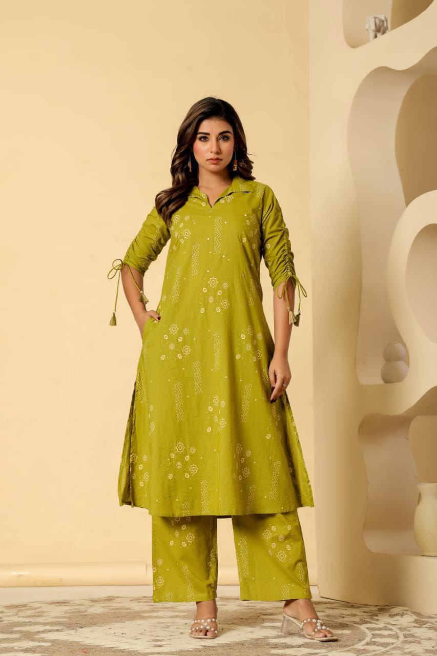 Bosque|Cotton Top & Palazzo Set with Handwork.