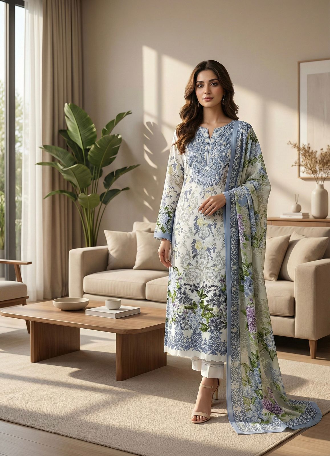 Adan’s Libas Premium Stitched Lawn Suit – Embroidered Cotton Set with Chiffon/Cotton Dupatta