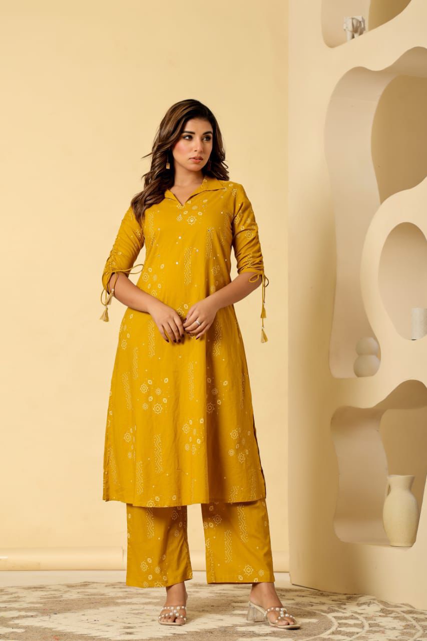 Bosque|Cotton Top & Palazzo Set with Handwork.