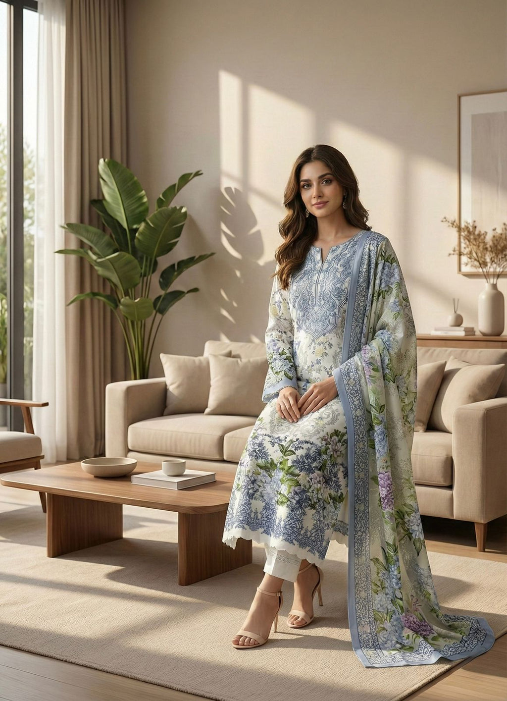 Adan’s Libas Premium Stitched Lawn Suit – Embroidered Cotton Set with Chiffon/Cotton Dupatta