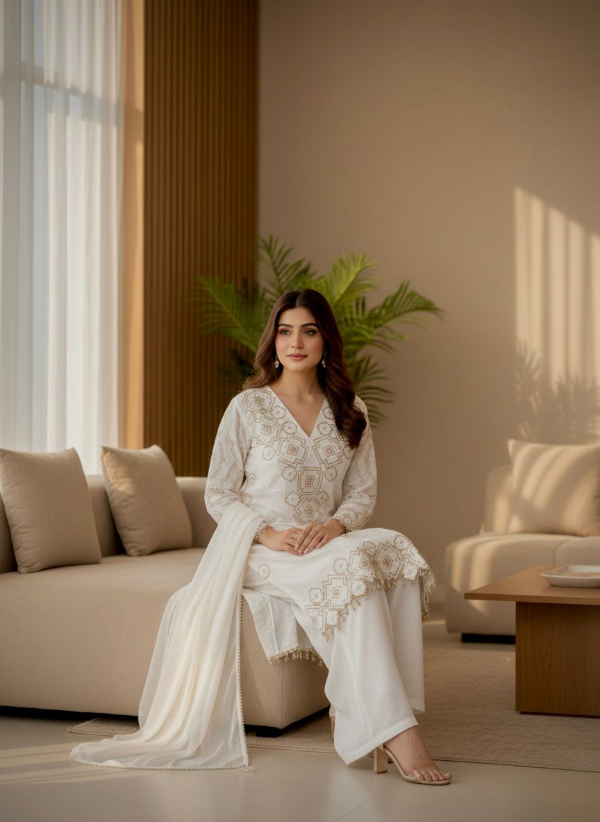 Eid Exclusive ✨ Georgette Sequence Embroidery Top Palazzo Set with Dupatta