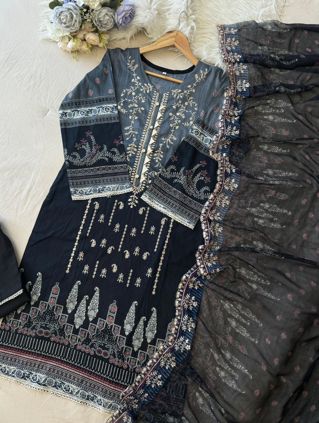 Binsaed Premium Stitched Lawn Suit for Women – Ready-Made Cotton Self Embroidered Dress with Chiffon Dupatta