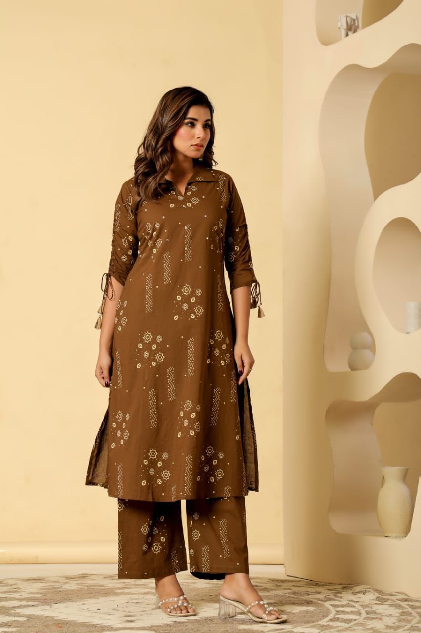 Bosque|Cotton Top & Palazzo Set with Handwork.