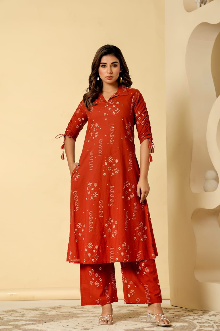 Bosque|Cotton Top & Palazzo Set with Handwork.