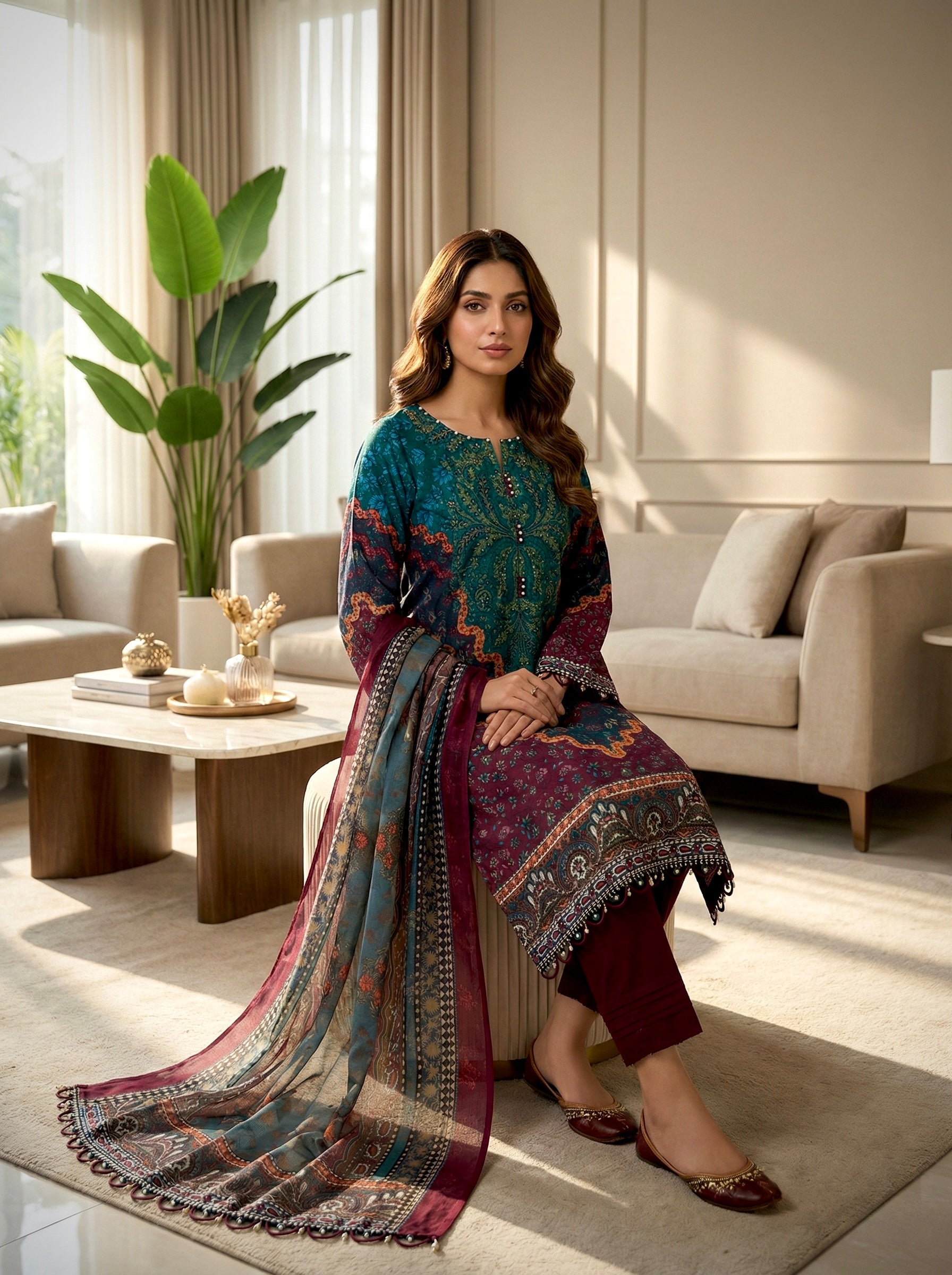 Adan’s Libas Premium Stitched Lawn Suit – Women’s Cotton Embroidered Ready-Made Set