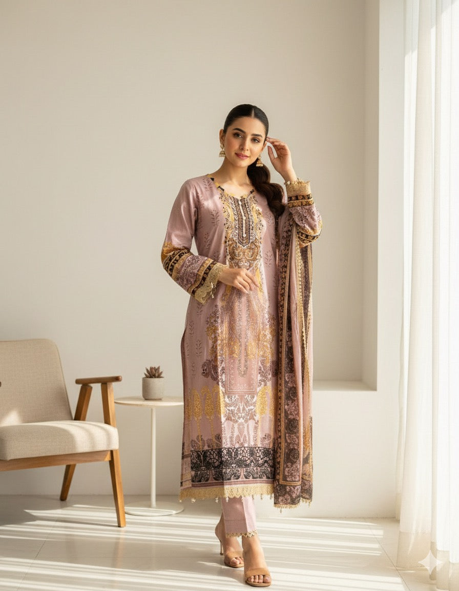ALZOHAIB STITCHED LAWN  Dupatta set