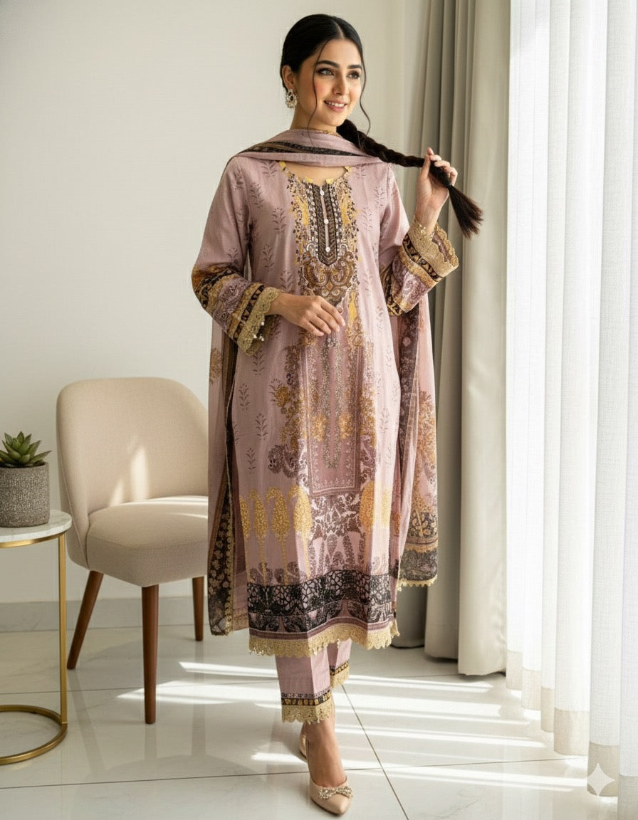 ALZOHAIB STITCHED LAWN  Dupatta set