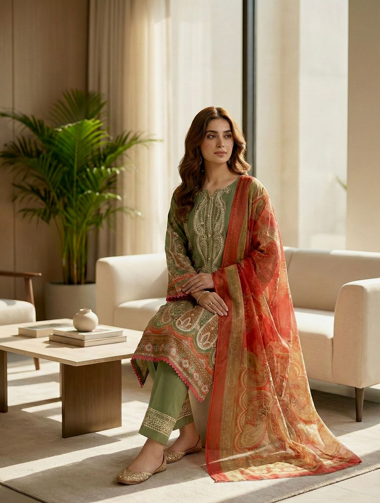 Adan’s Libas Stitched Lawn Suit – Women’s Cotton Ready-Made Set with Dupatta