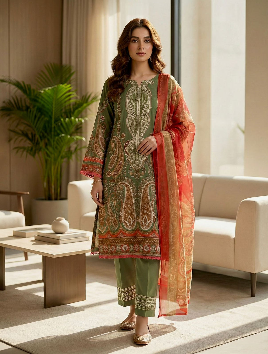Adan’s Libas Stitched Lawn Suit – Women’s Cotton Ready-Made Set with Dupatta