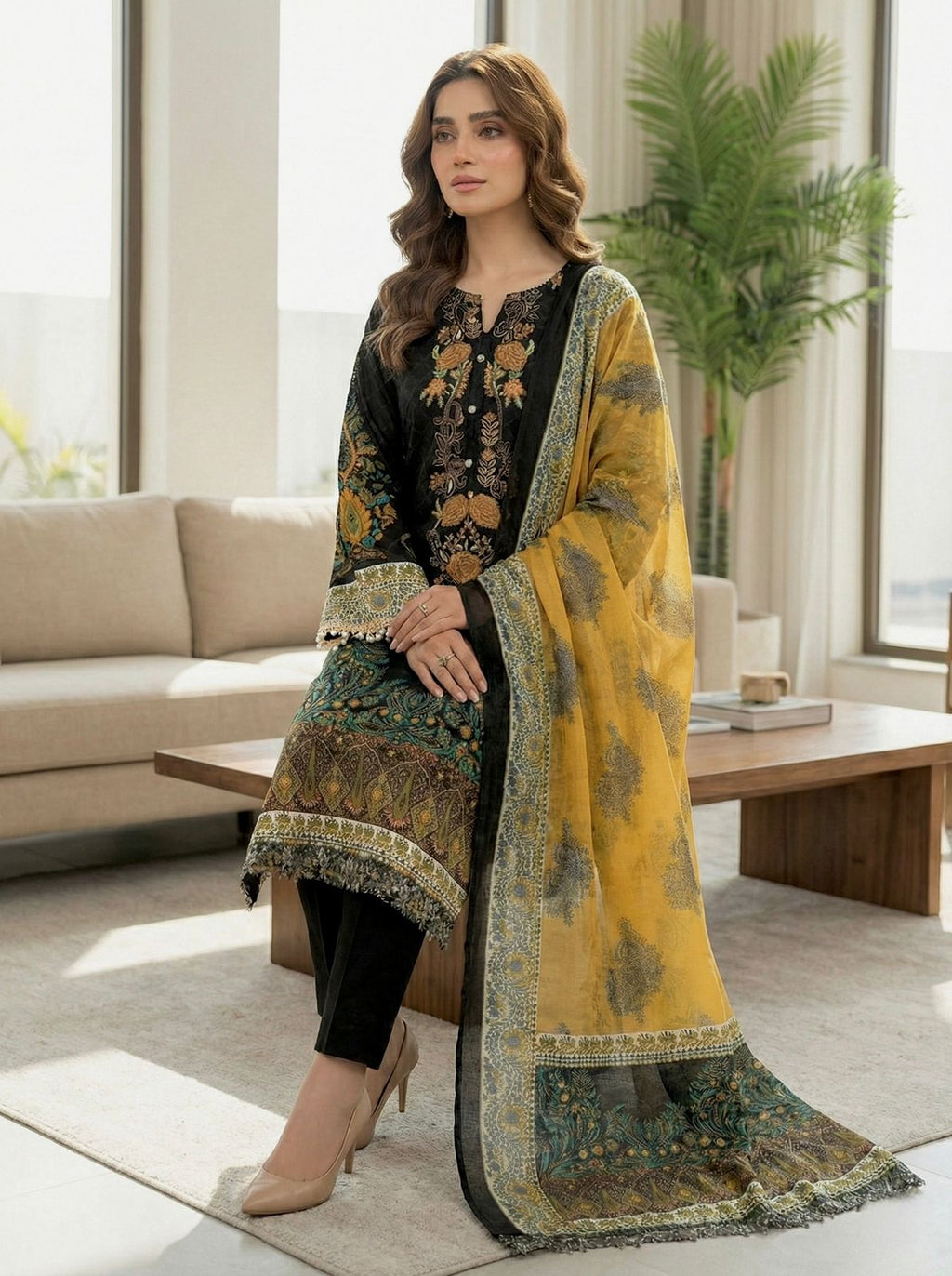 Adan’s Libas Stitched Lawn Suit – Women’s Cotton Ready-Made Set with Dupatta