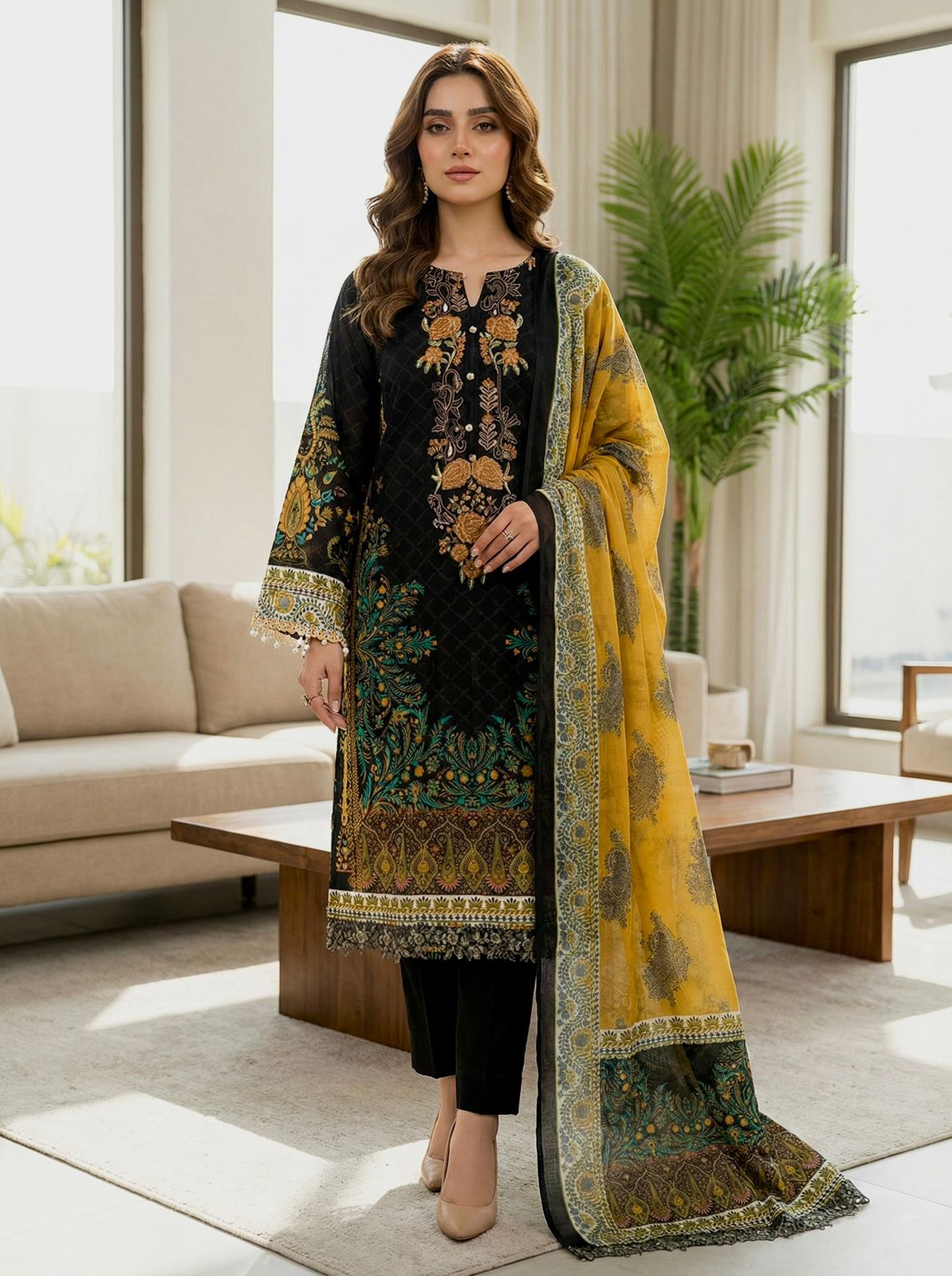 Adan’s Libas Stitched Lawn Suit – Women’s Cotton Ready-Made Set with Dupatta