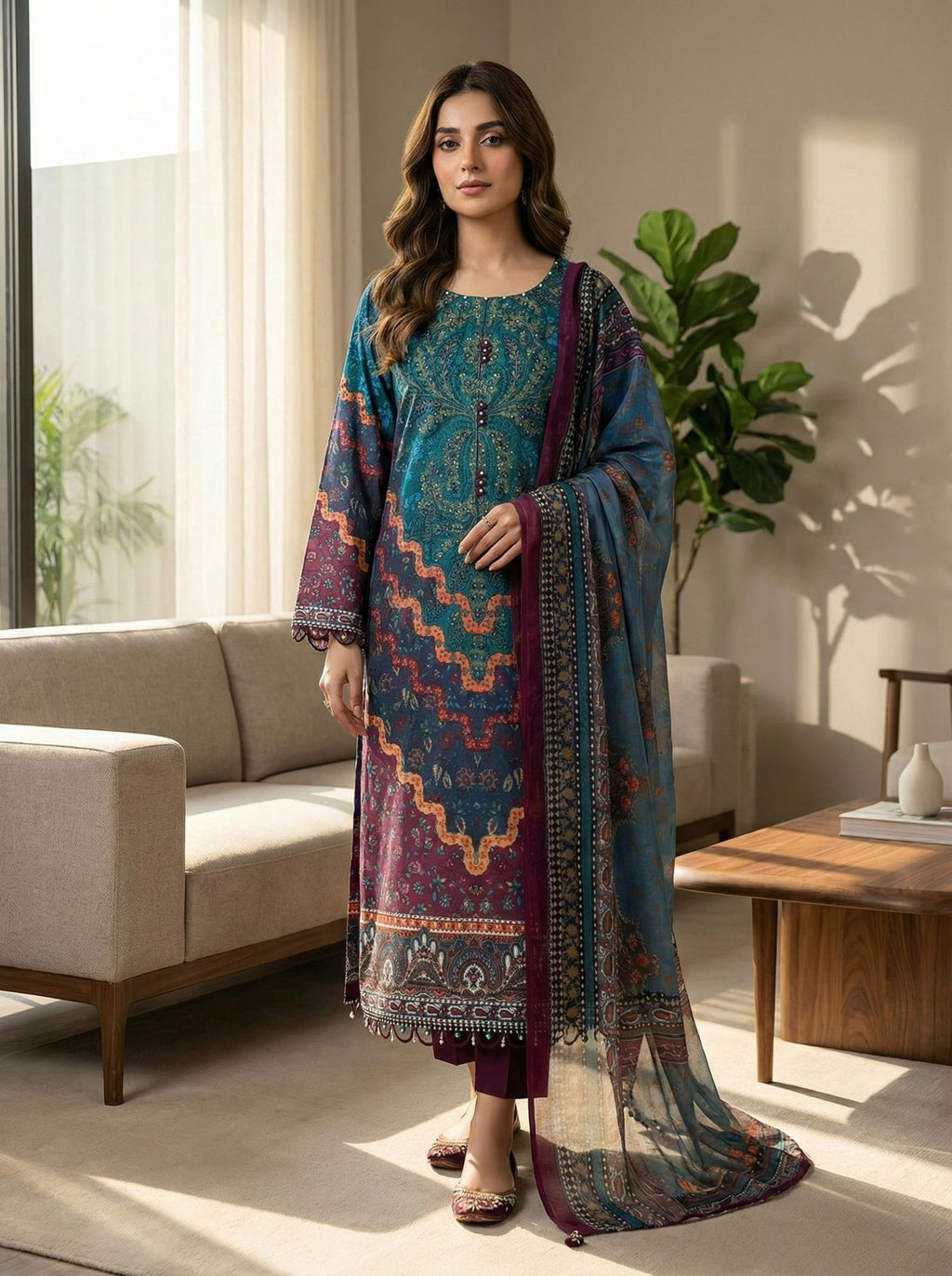 Adan’s Libas Premium Stitched Lawn Suit – Women’s Cotton Embroidered Ready-Made Set