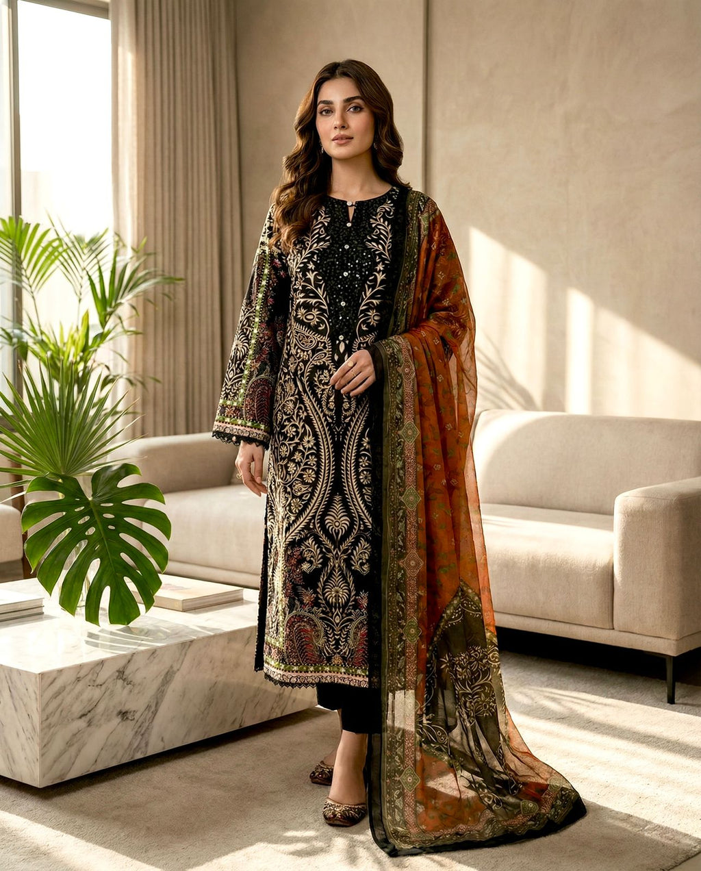 Bosque| Adan’s Libas Stitched Lawn Suit – Women’s Cotton Ready-Made Set with Dupatta