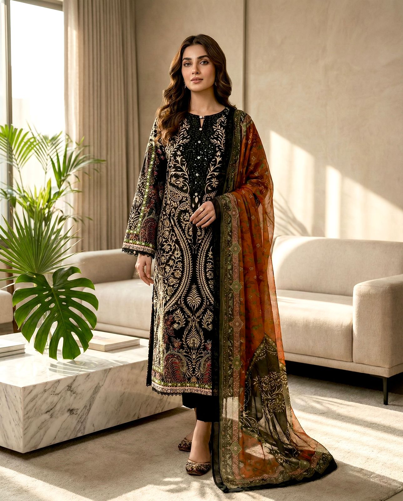 Bosque| Adan’s Libas Stitched Lawn Suit – Women’s Cotton Ready-Made Set with Dupatta