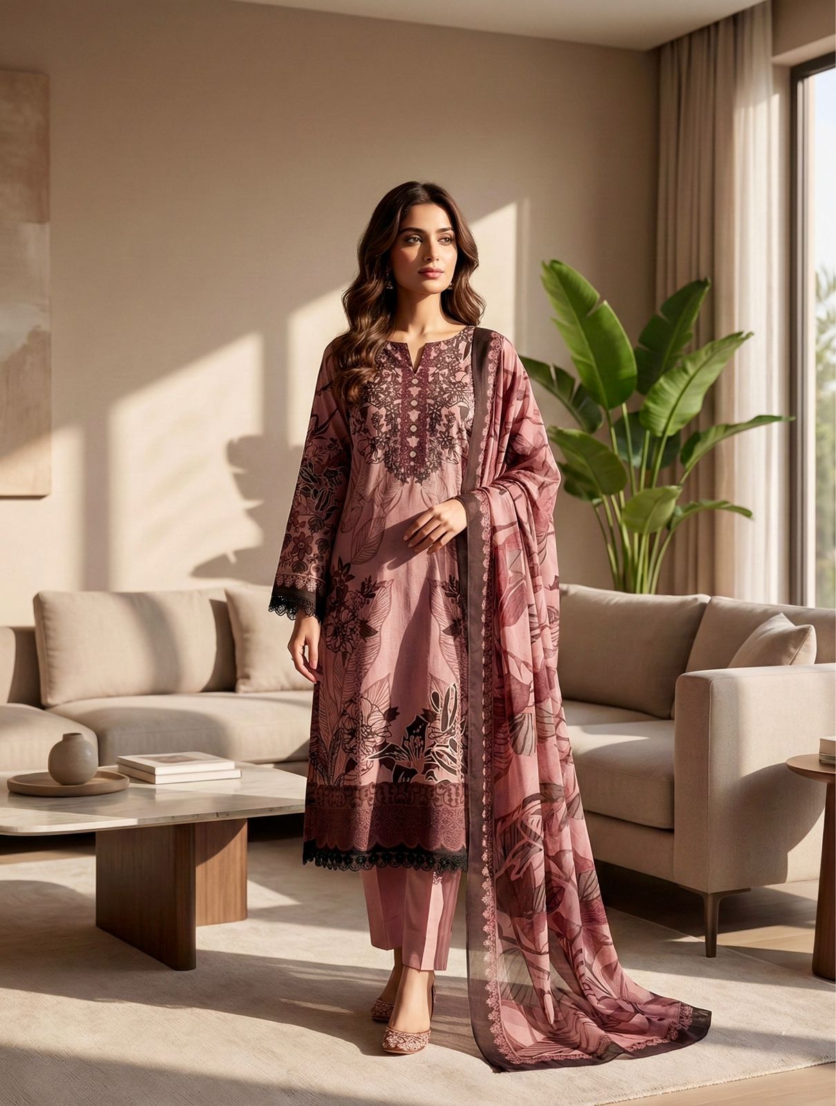 Bosque|Aghanoor Ready-Made Cotton Lawn Suit – Women’s Lace Work Collection
