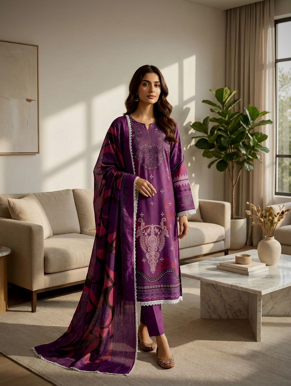 Bosque|Aghanoor Ready-Made Cotton Lawn Suit – Women’s Lace Work Collection