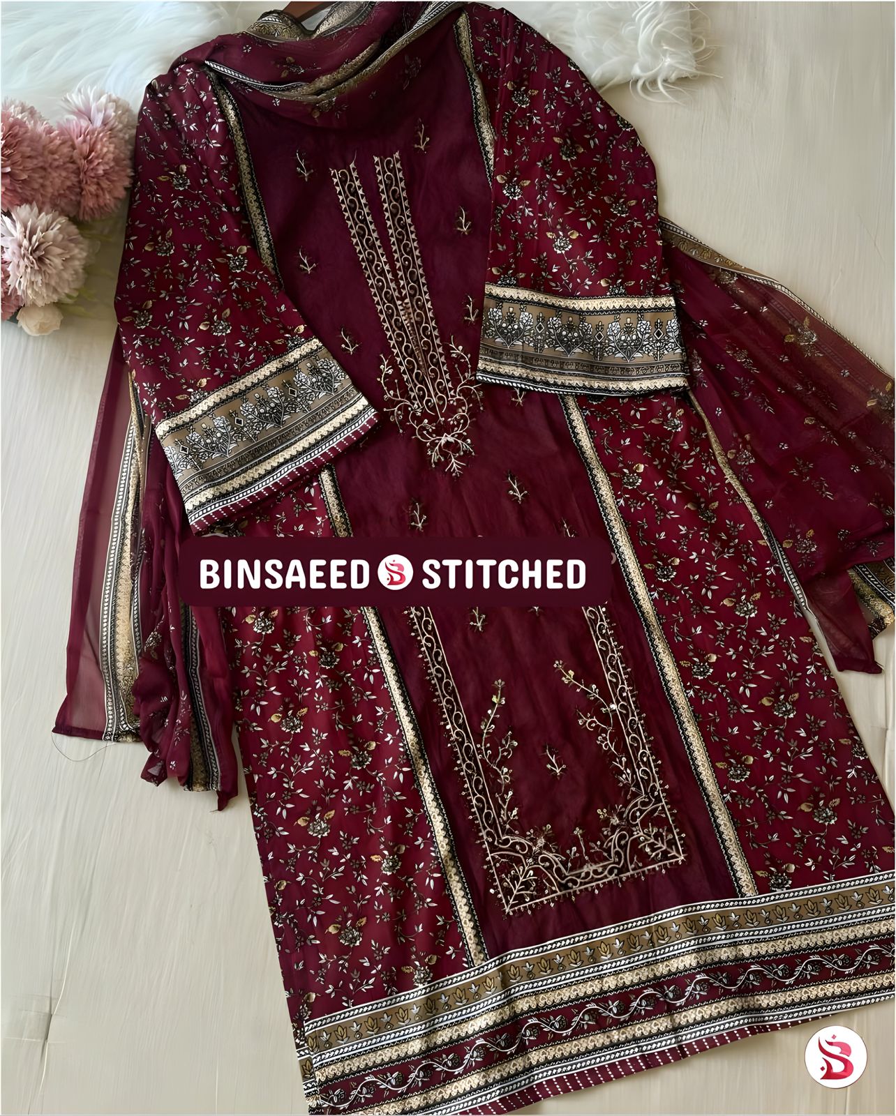 Binsaeed Stitched Cotton Suit – Women’s Heavy Embroidery Ready-Made Collection