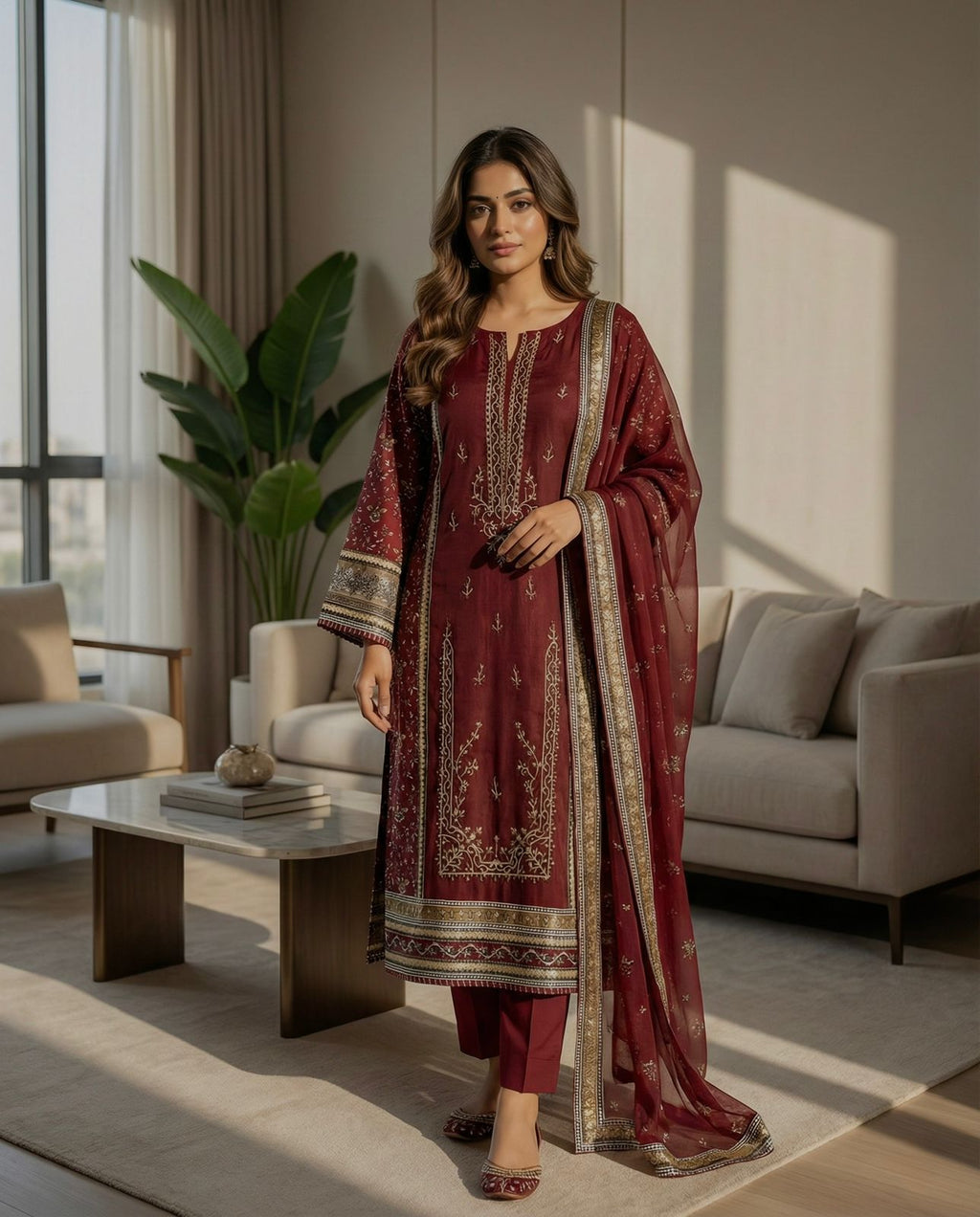 Binsaeed Stitched Cotton Suit – Women’s Heavy Embroidery Ready-Made Collection