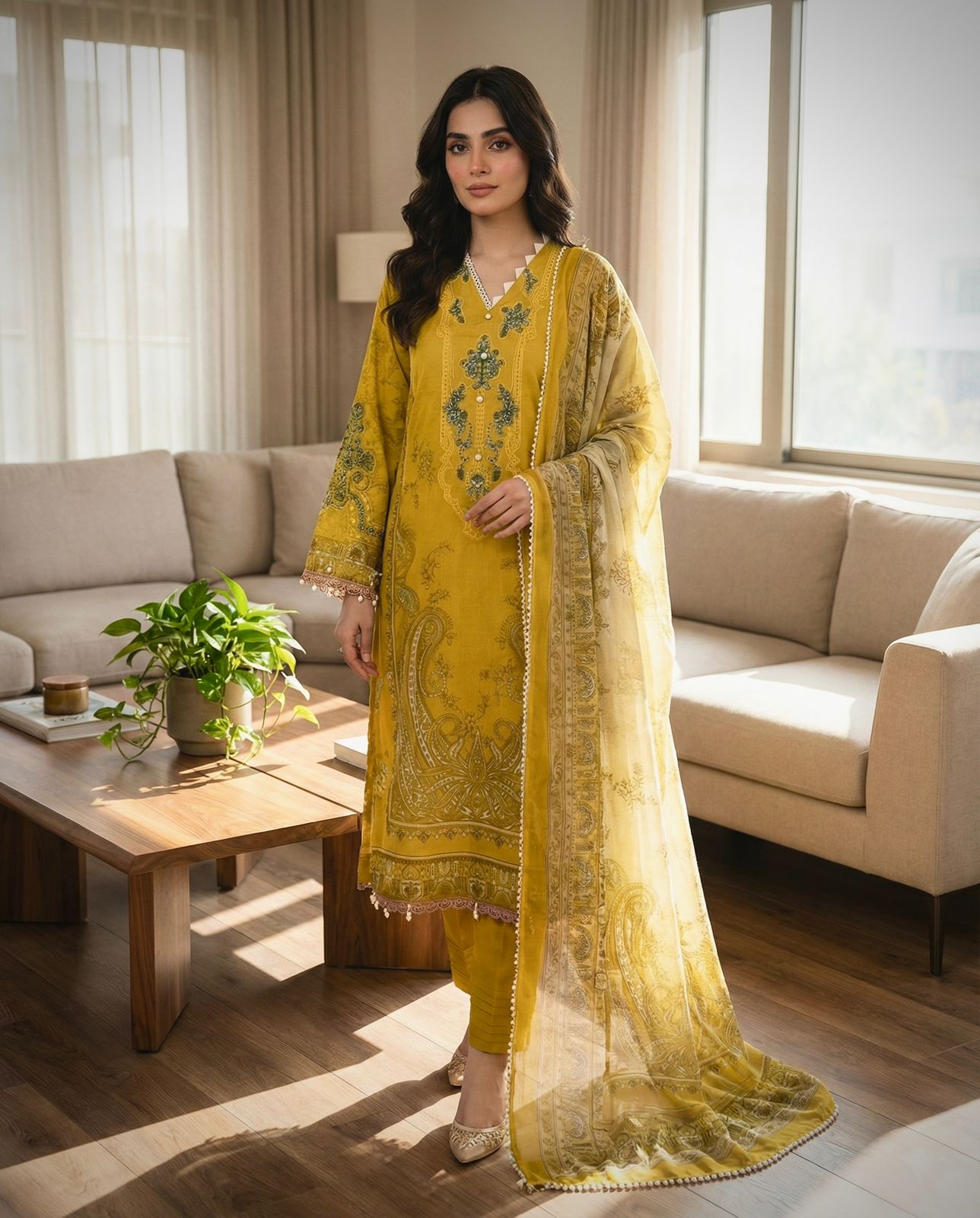 Bosque| Stitched Lawn Suit yellow – Women’s Cotton Embroidered Ready-Made Collection
