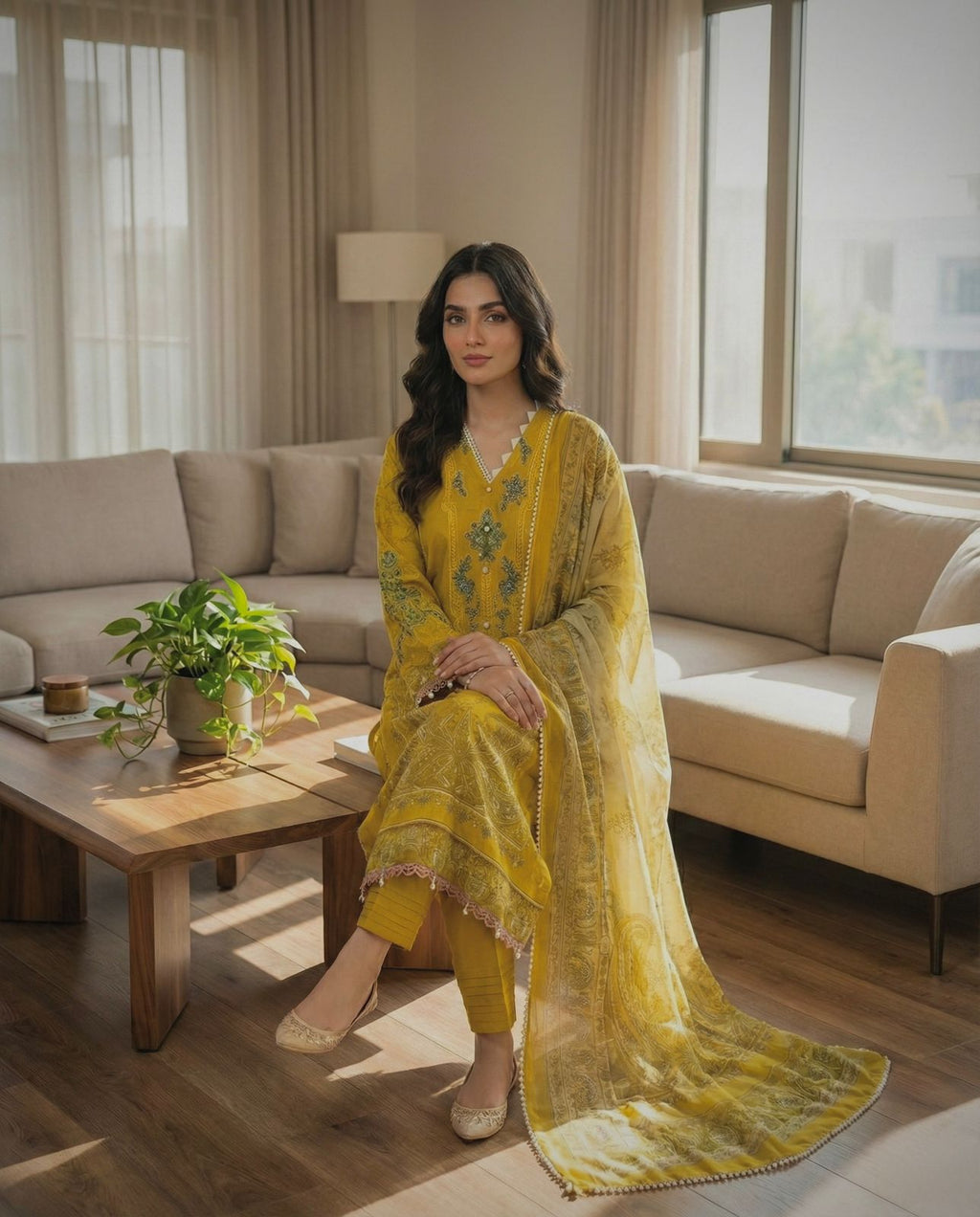 Bosque| Stitched Lawn Suit yellow – Women’s Cotton Embroidered Ready-Made Collection