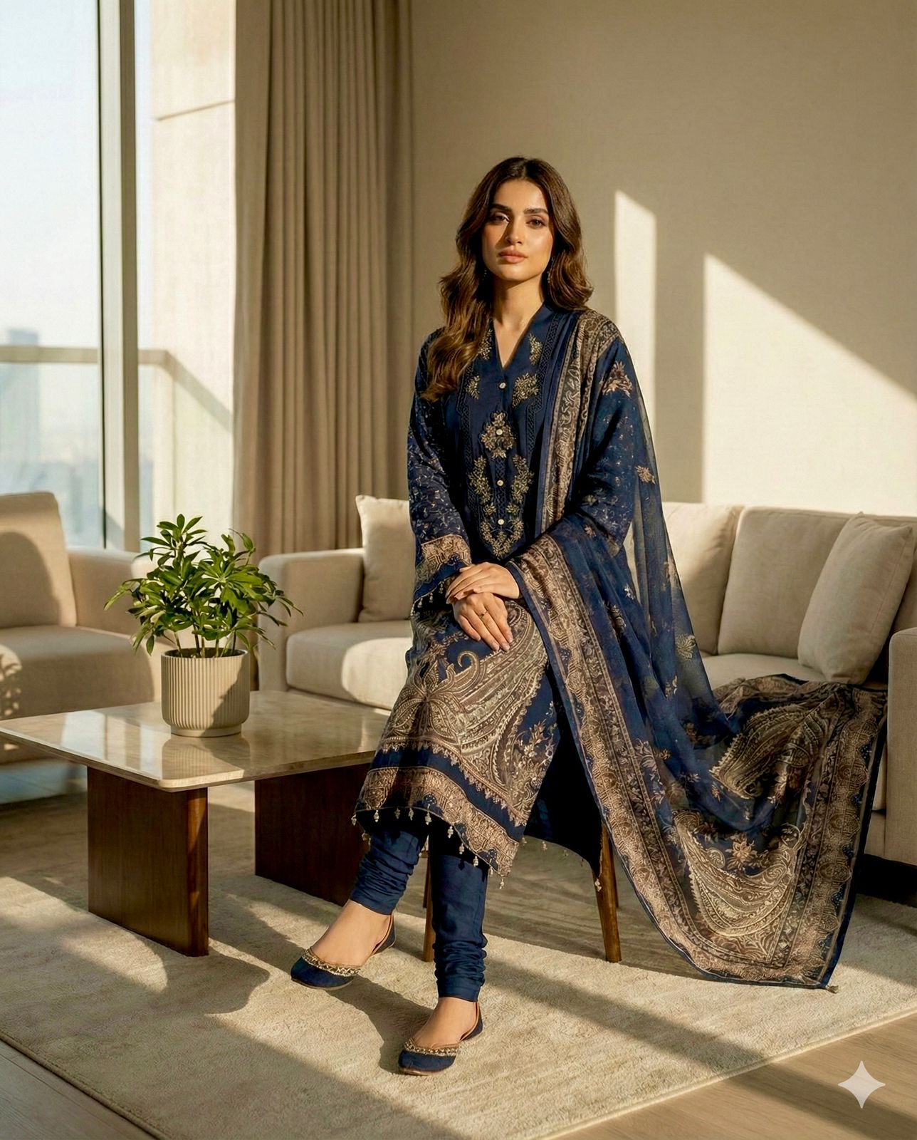Bosque| Stitched Lawn Suit, Navy – Women’s Cotton Embroidered Ready-Made Collection