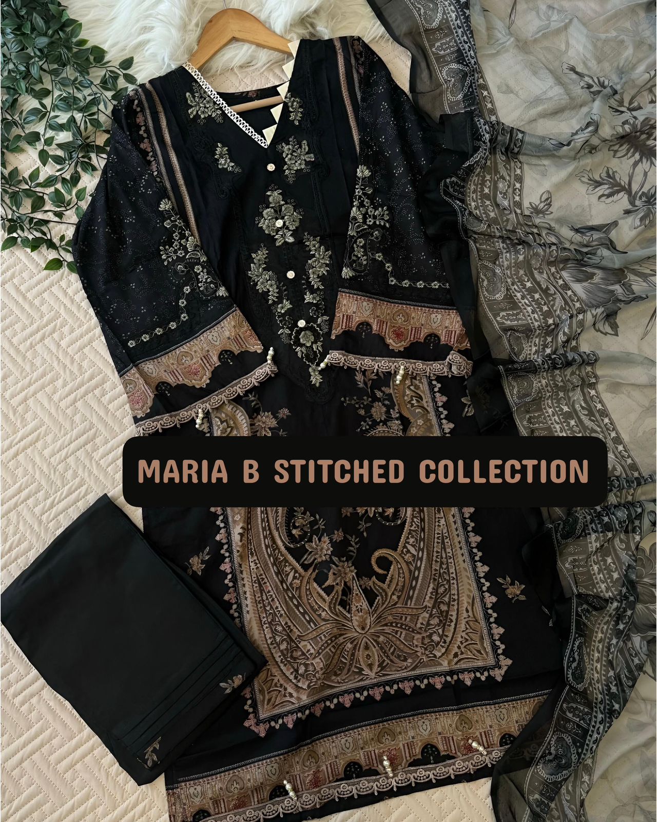 Bosque| Stitched Lawn Suit, Black – Women’s Cotton Embroidered Ready-Made Collection