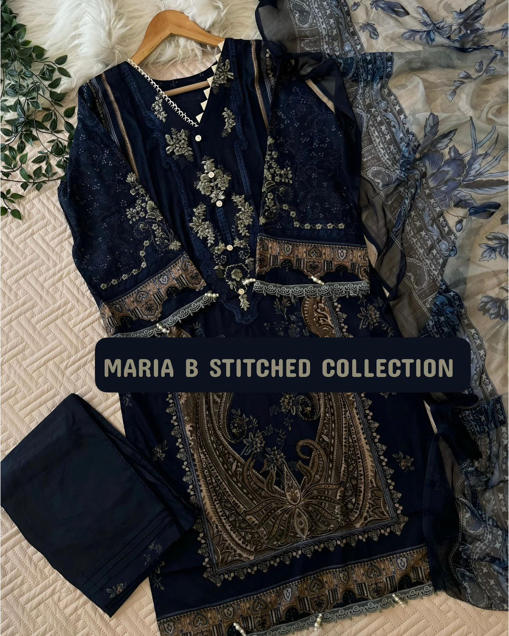Bosque| Stitched Lawn Suit, Navy – Women’s Cotton Embroidered Ready-Made Collection