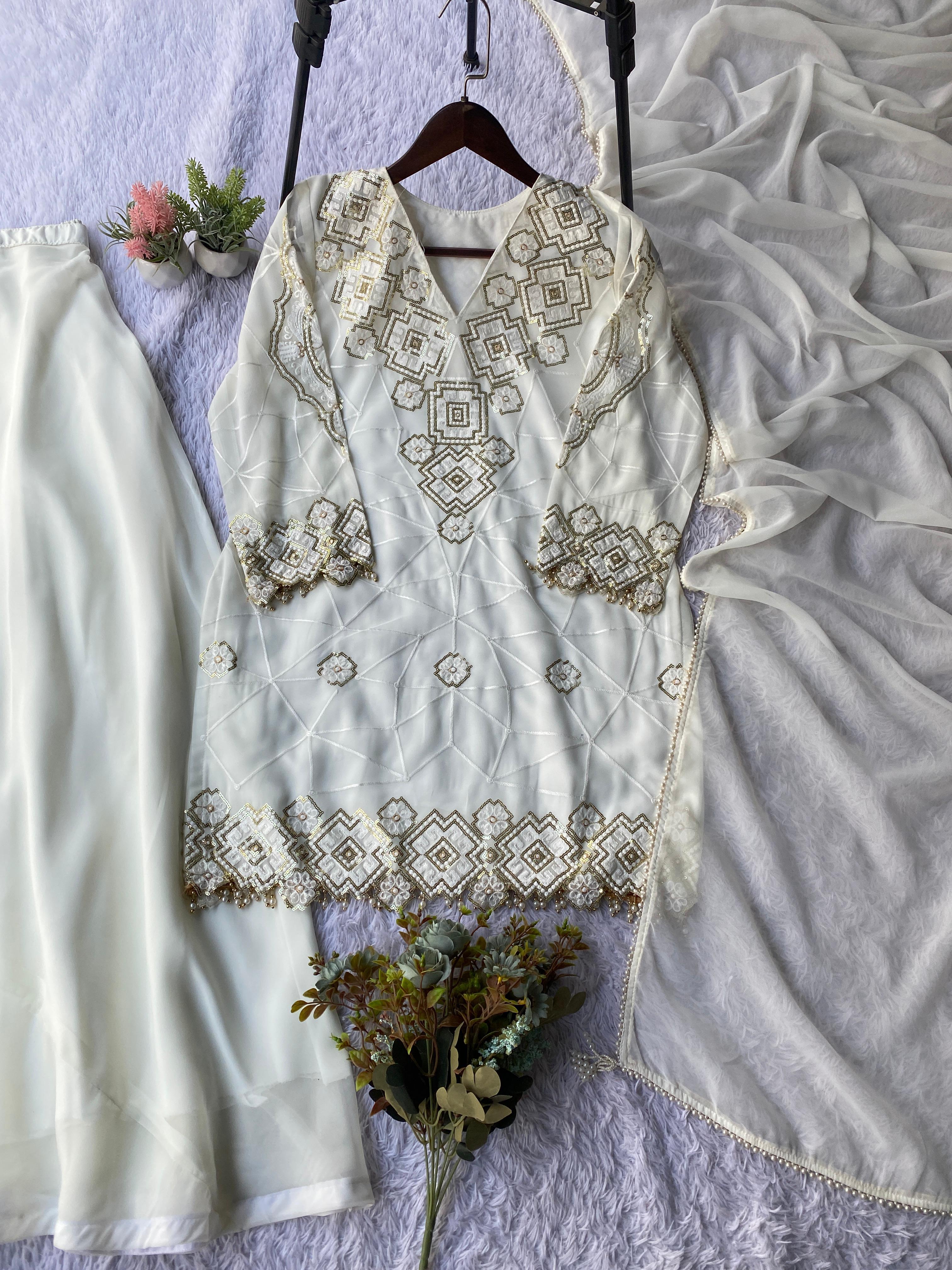 Eid Exclusive ✨ Georgette Sequence Embroidery Top Palazzo Set with Dupatta