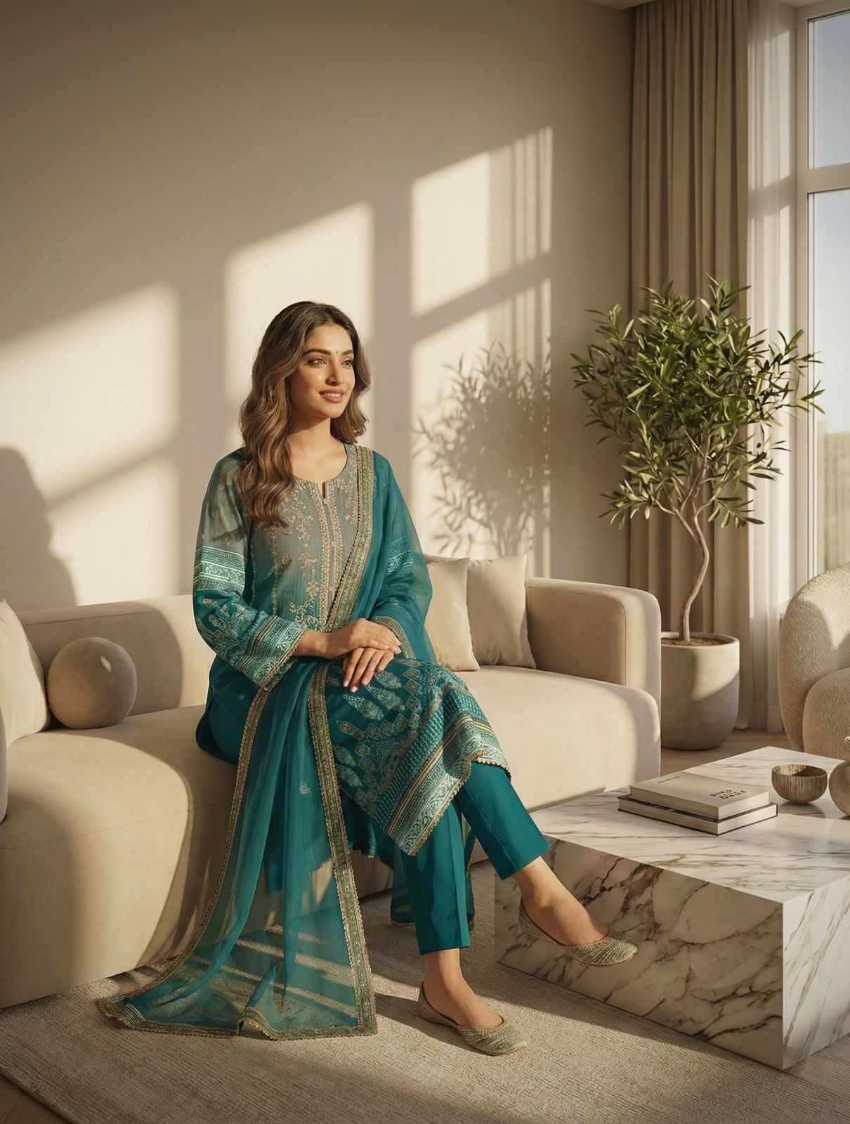 Binsaed Premium Stitched Lawn Suit for Women – Ready-Made Cotton Self Embroidered Dress with Chiffon Dupatta