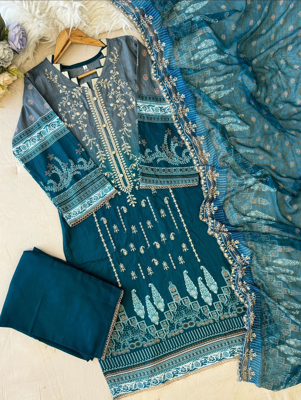 Binsaed Premium Stitched Lawn Suit for Women – Ready-Made Cotton Self Embroidered Dress with Chiffon Dupatta